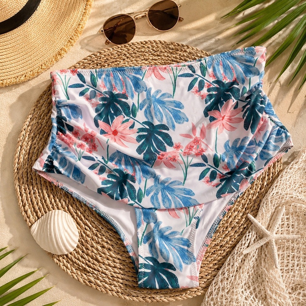 PEDDNEY Floral Swim Bikini Bottoms Size M High Waist Skirted NWT Hygienic Liner